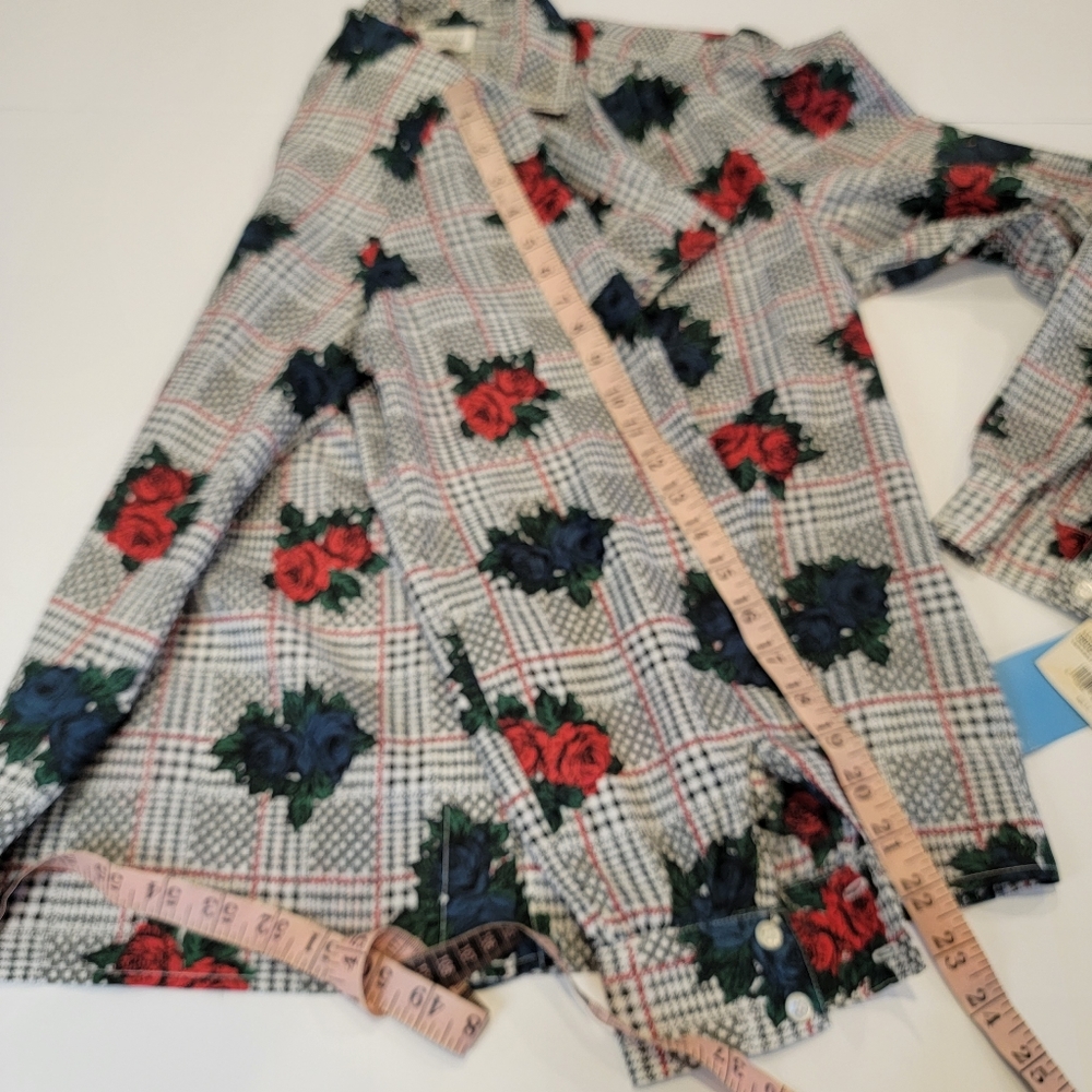 Vintage Leslie Fay Sportswear Floral Gingham Puff Sleeve Tie Button Up Top NWT! - Picture 10 of 16